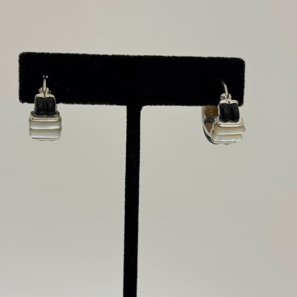 Elegant Mother of Pearl & Black Onyx Silver Earrings